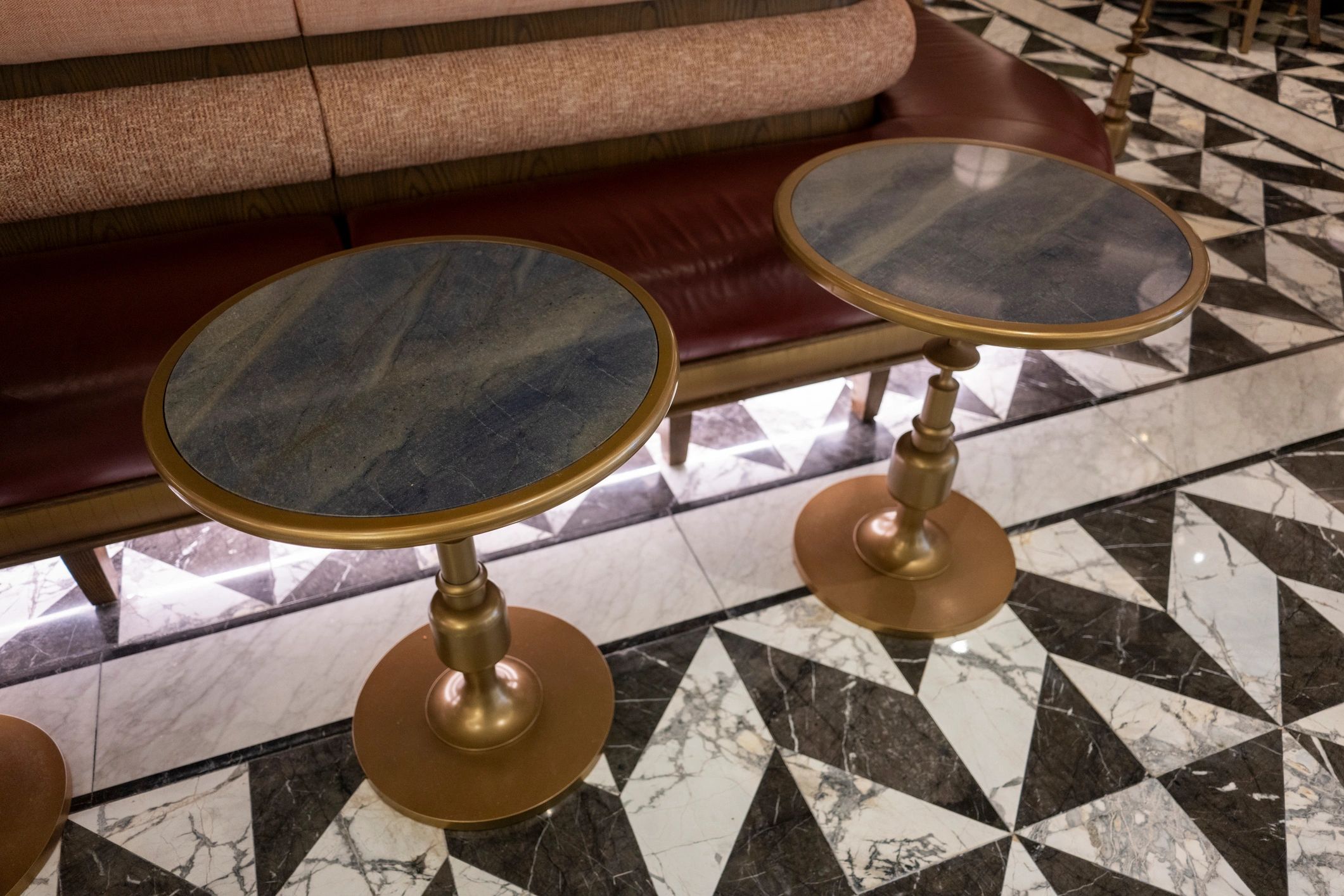 Vintage-style lounge seating and tables